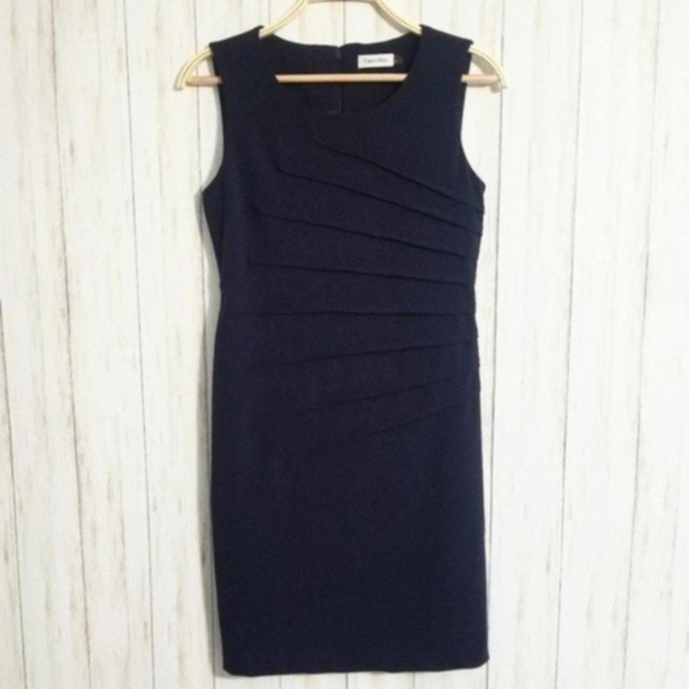 Calvin Klein Navy Blue Sunburst Sheath Dress